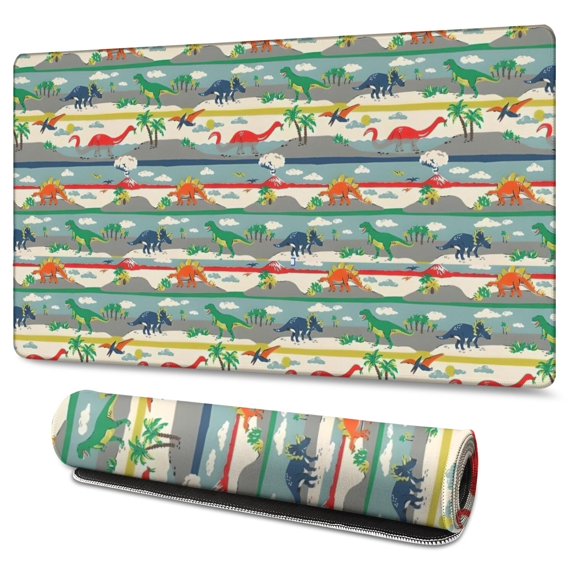 Long Mouse Pads for Desk,Colorful Dinosaurs Stripe Pattern Desk Mats on Top Of Desks, Desk Mouse Pad Extra Large with 3mm Non-Slip Base and Stitched Edge for Gaming,Office,Work,Home 47.3"x23.6"