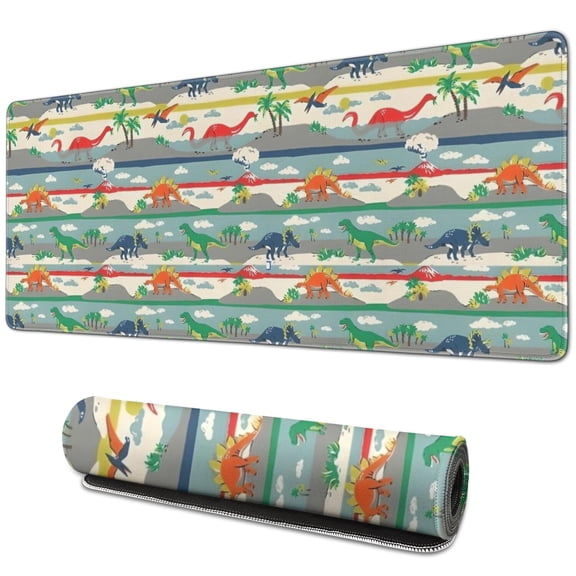 Long Mouse Pads for Desk,Colorful Dinosaurs Stripe Pattern Desk Mats on Top Of Desks, Desk Mouse Pad Extra Large with 3mm Non-Slip Base and Stitched Edge for Gaming,Office,Work,Home 31.5"x11.8"