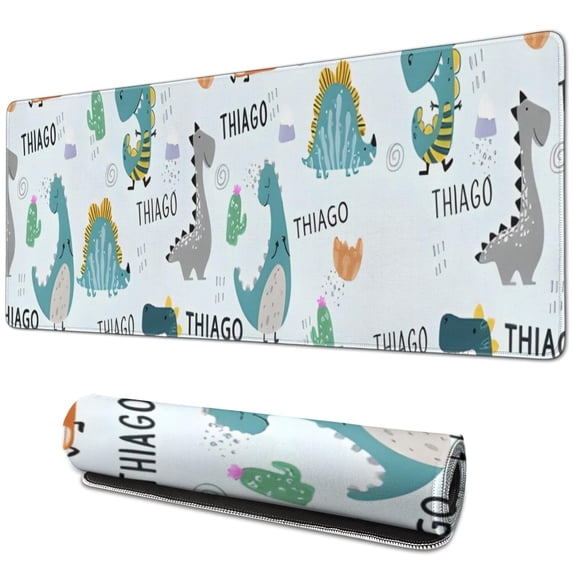 Long Mouse Pads for Desk,Colorful Dinosaurs THIAGO Cacti Pattern Desk Mats on Top Of Desks, Desk Mouse Pad Extra Large with 3mm Non-Slip Base and Stitched Edge for Gaming,Office,Work,Home 31.5"x11.8"