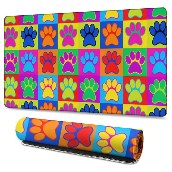 Long Mouse Pads for Desk,Colorful Dog Paw Footprint Desk Mats on Top Of Desks, Desk Mouse Pad Extra Large with 3mm Non-Slip Base and Stitched Edge for Gaming,Office,Work,Home 47.3"x23.6"