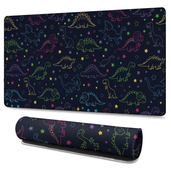 Long Mouse Pads for Desk,Colorful Doodle Dinosaurs Dark Pattern Desk Mats on Top Of Desks, Desk Mouse Pad Extra Large with 3mm Non-Slip Base and Stitched Edge for Gaming,Office,Work,Home 47.3"x23.6"