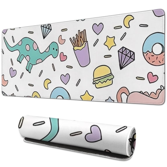 Long Mouse Pads for Desk,Colorful Fantasy Food Elements Pattern Desk Mats on Top Of Desks, Desk Mouse Pad Extra Large with 3mm Non-Slip Base and Stitched Edge for Gaming,Office,Work,Home 31.5"x11.8"