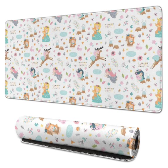 Long Mouse Pads for Desk,Colorful Forest Princess Pattern Desk Mats on Top Of Desks, Desk Mouse Pad Extra Large with 3mm Non-Slip Base and Stitched Edge for Gaming,Office,Work,Home 31.5"x15.7"