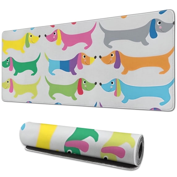 Long Mouse Pads for Desk,Colorful Funny Dachshund Desk Mats on Top Of Desks, Desk Mouse Pad Extra Large with 3mm Non-Slip Base and Stitched Edge for Gaming,Office,Work,Home 31.5"x11.8"