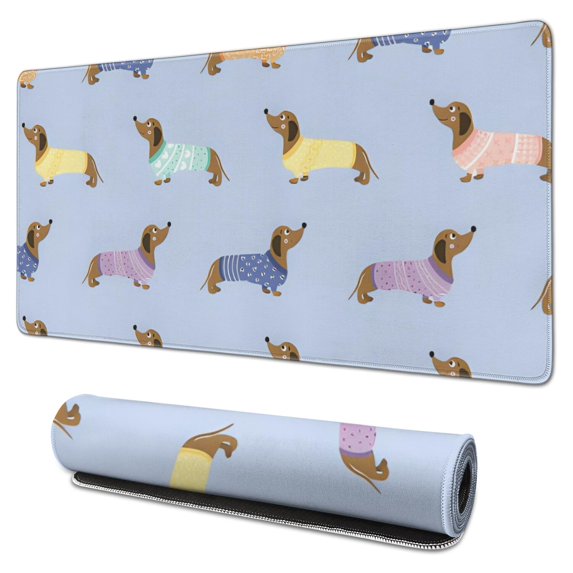 Long Mouse Pads for Desk,Colorful Funny Dachshund Desk Mats on Top Of Desks, Desk Mouse Pad Extra Large with 3mm Non-Slip Base and Stitched Edge for Gaming,Office,Work,Home 31.5"x15.7"