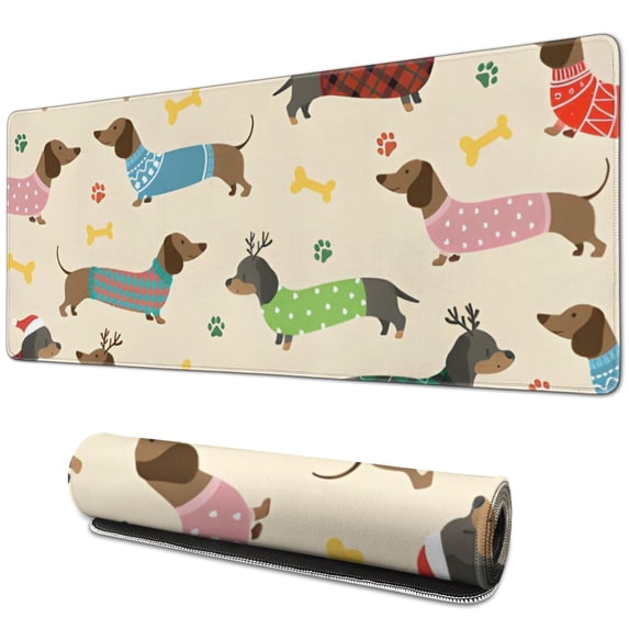Long Mouse Pads for Desk,Colorful Funny Dachshund Desk Mats on Top Of Desks, Desk Mouse Pad Extra Large with 3mm Non-Slip Base and Stitched Edge for Gaming,Office,Work,Home 31.5"x11.8"
