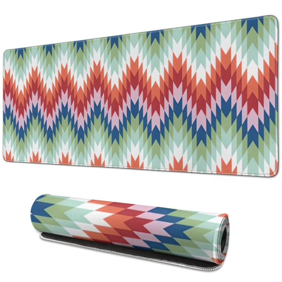 Long Mouse Pads for Desk,Colorful Geometric Chevron Pattern Desk Mats on Top Of Desks, Desk Mouse Pad Extra Large with 3mm Non-Slip Base and Stitched Edge for Gaming,Office,Work,Home 31.5"x11.8"