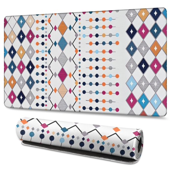 Long Mouse Pads for Desk,Colorful Geometric Diamond Pattern Desk Mats on Top Of Desks, Desk Mouse Pad Extra Large with 3mm Non-Slip Base and Stitched Edge for Gaming,Office,Work,Home 47.3"x23.6"