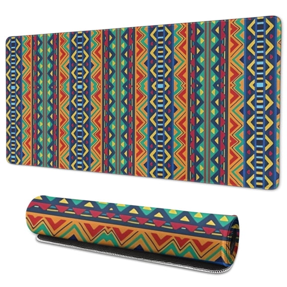 Long Mouse Pads for Desk,Colorful Geometric Striped Pattern Desk Mats on Top Of Desks, Desk Mouse Pad Extra Large with 3mm Non-Slip Base and Stitched Edge for Gaming,Office,Work,Home 35.4"x15.7"
