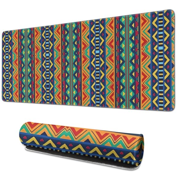 Long Mouse Pads for Desk,Colorful Geometric Striped Pattern Desk Mats on Top Of Desks, Desk Mouse Pad Extra Large with 3mm Non-Slip Base and Stitched Edge for Gaming,Office,Work,Home 31.5"x11.8"