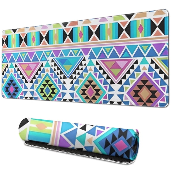 Long Mouse Pads for Desk,Colorful Geometric Triangle Diamond Desk Mats on Top Of Desks, Desk Mouse Pad Extra Large with 3mm Non-Slip Base and Stitched Edge for Gaming,Work,Home 31.5"x11.8"