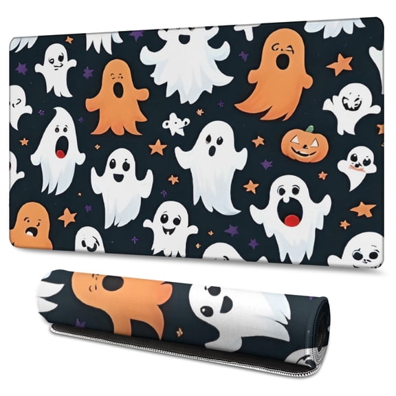Long Mouse Pads for Desk,Colorful Halloween Ghosts Pattern Desk Mats on Top Of Desks, Desk Mouse Pad Extra Large with 3mm Non-Slip Base and Stitched Edge for Gaming,Office,Work,Home 47.3"x23.6"