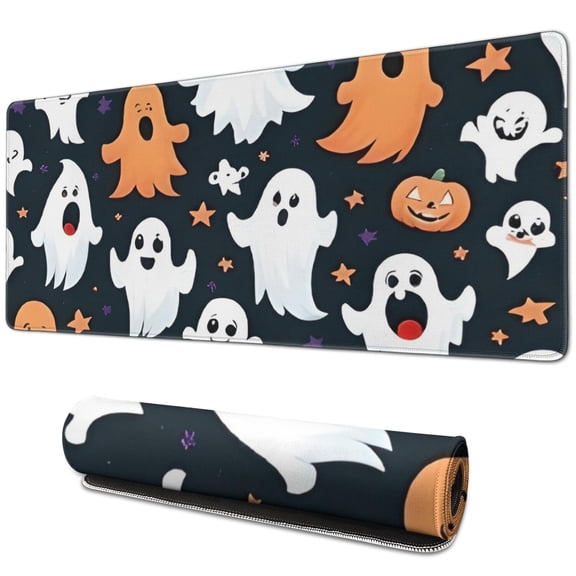 Long Mouse Pads for Desk,Colorful Halloween Ghosts Pattern Desk Mats on Top Of Desks, Desk Mouse Pad Extra Large with 3mm Non-Slip Base and Stitched Edge for Gaming,Office,Work,Home 31.5"x11.8"