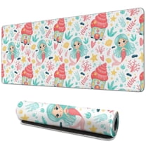 Long Mouse Pads for Desk,Colorful Mermaid Princess Pattern Desk Mats on Top Of Desks, Desk Mouse Pad Extra Large with 3mm Non-Slip Base and Stitched Edge for Gaming,Office,Work,Home 31.5"x11.8"