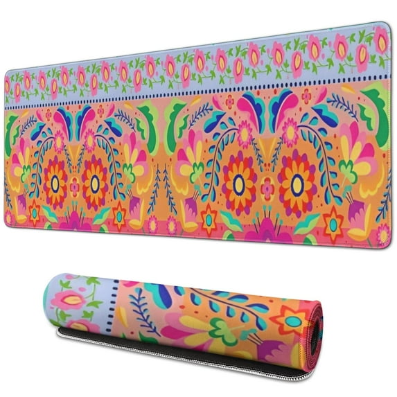 Long Mouse Pads for Desk,Colorful Pioneer Flower Pattern Desk Mats on Top Of Desks, Desk Mouse Pad Extra Large with 3mm Non-Slip Base and Stitched Edge for Gaming,Office,Work,Home 31.5"x11.8"