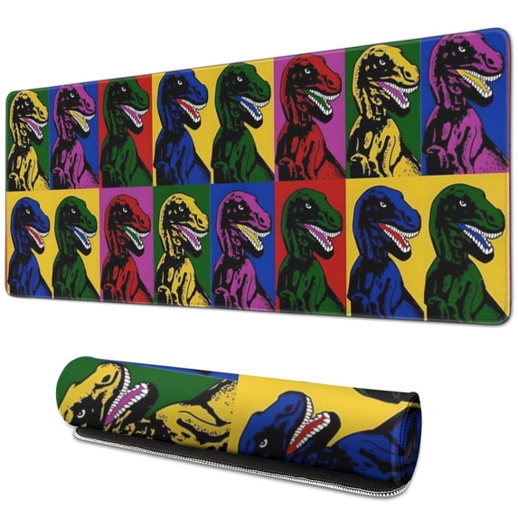Long Mouse Pads for Desk,Colorful PopArt Dinosaurs Pattern Desk Mats on Top Of Desks, Desk Mouse Pad Extra Large with 3mm Non-Slip Base and Stitched Edge for Gaming,Office,Work,Home 31.5"x11.8"