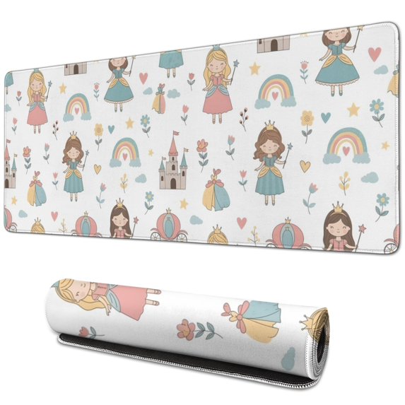 Long Mouse Pads for Desk,Colorful Princess Castle Pattern Desk Mats on Top Of Desks, Desk Mouse Pad Extra Large with 3mm Non-Slip Base and Stitched Edge for Gaming,Office,Work,Home 31.5"x11.8"