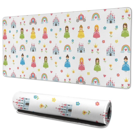 Long Mouse Pads for Desk,Colorful Princess Castle Pattern Desk Mats on Top Of Desks, Desk Mouse Pad Extra Large with 3mm Non-Slip Base and Stitched Edge for Gaming,Office,Work,Home 35.4"x15.7"