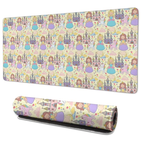 Long Mouse Pads for Desk,Colorful Princess Castle Pattern Desk Mats on Top Of Desks, Desk Mouse Pad Extra Large with 3mm Non-Slip Base and Stitched Edge for Gaming,Office,Work,Home 35.4"x15.7"