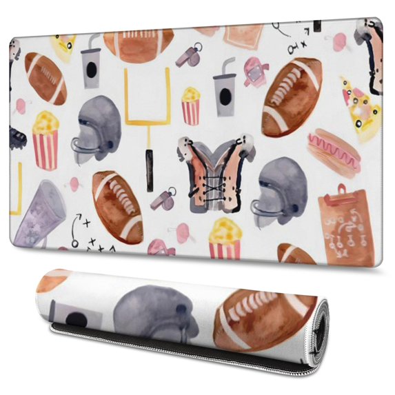 Long Mouse Pads for Desk,Colorful Rugby Game Items Pattern Desk Mats on Top Of Desks, Desk Mouse Pad Extra Large with 3mm Non-Slip Base and Stitched Edge for Gaming,Office,Work,Home 47.3"x23.6"