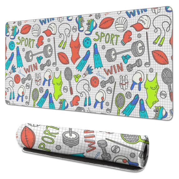 Long Mouse Pads for Desk,Colorful Sports Items Pattern Desk Mats on Top Of Desks, Desk Mouse Pad Extra Large with 3mm Non-Slip Base and Stitched Edge for Gaming,Office,Work,Home 31.5"x15.7"