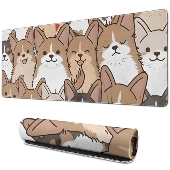 Long Mouse Pads for Desk,Corgi Crowd Desk Mats on Top Of Desks, Desk Mouse Pad Extra Large with 3mm Non-Slip Base and Stitched Edge for Gaming,Office,Work,Home 31.5"x11.8"