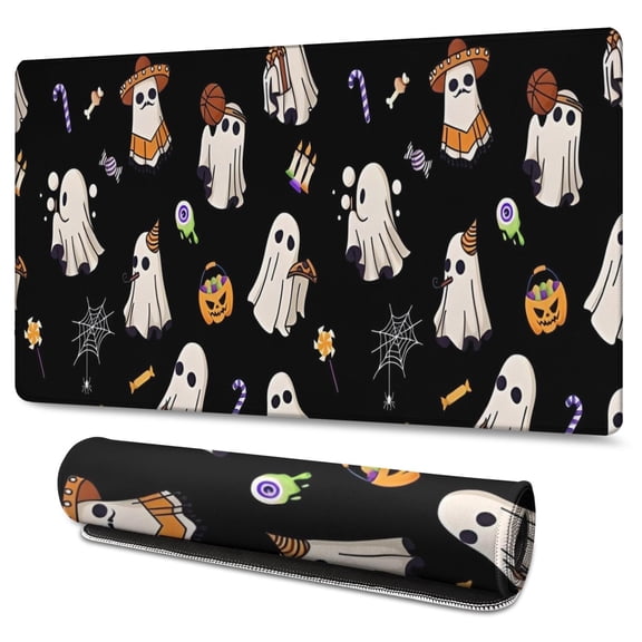 Long Mouse Pads for Desk,Costumed Ghost Halloween Pattern Desk Mats on Top Of Desks, Desk Mouse Pad Extra Large with 3mm Non-Slip Base and Stitched Edge for Gaming,Office,Work,Home 47.3"x23.6"