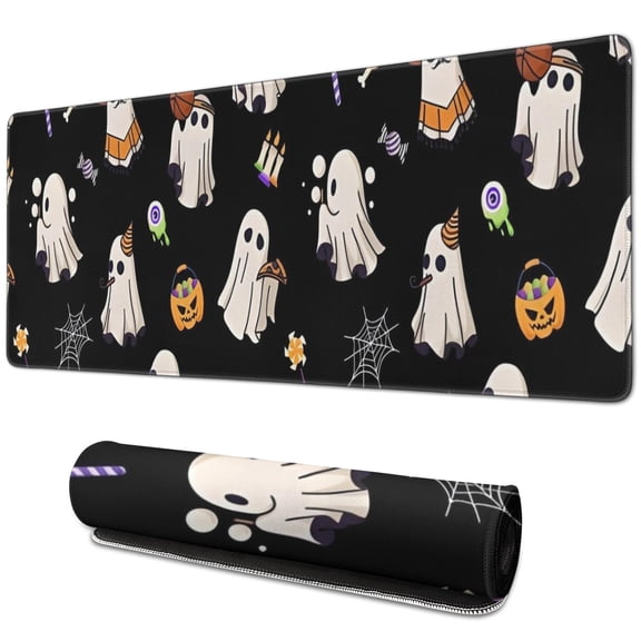 Long Mouse Pads for Desk,Costumed Ghost Halloween Pattern Desk Mats on Top Of Desks, Desk Mouse Pad Extra Large with 3mm Non-Slip Base and Stitched Edge for Gaming,Office,Work,Home 31.5"x11.8"