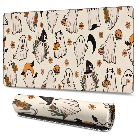 Long Mouse Pads for Desk,Costumed Ghost Halloween Pattern Desk Mats on Top Of Desks, Desk Mouse Pad Extra Large with 3mm Non-Slip Base and Stitched Edge for Gaming,Office,Work,Home 47.3"x23.6"