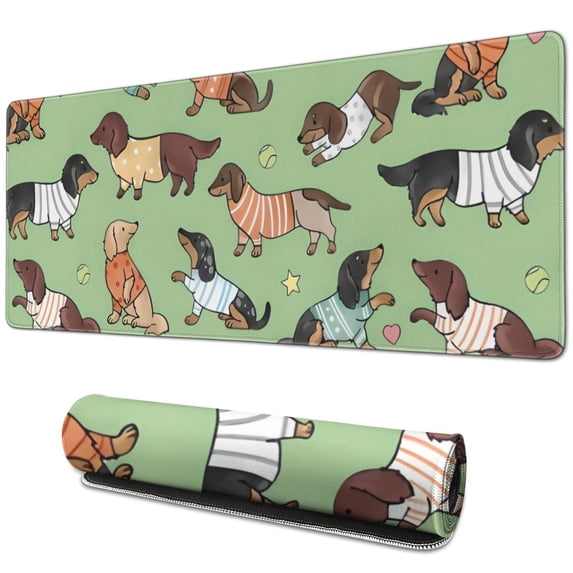 Long Mouse Pads for Desk,Cute Cartoon Dachshund Desk Mats on Top Of Desks, Desk Mouse Pad Extra Large with 3mm Non-Slip Base and Stitched Edge for Gaming,Office,Work,Home 31.5"x11.8"
