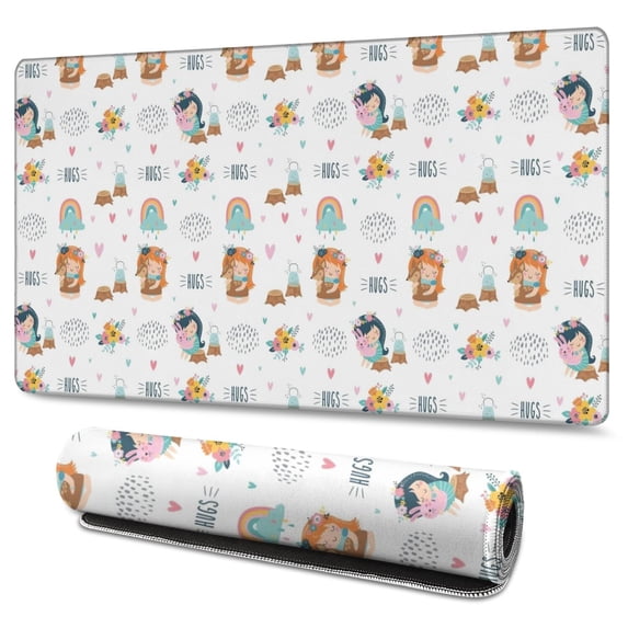 Long Mouse Pads for Desk,Cute Fairy Princess Pattern Desk Mats on Top Of Desks, Desk Mouse Pad Extra Large with 3mm Non-Slip Base and Stitched Edge for Gaming,Office,Work,Home 47.3"x23.6"