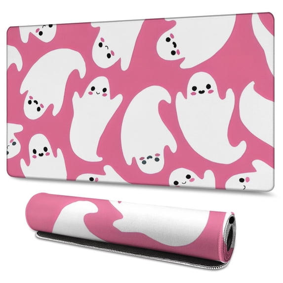 Long Mouse Pads for Desk,Cute Ghost Halloween Pattern Desk Mats on Top Of Desks, Desk Mouse Pad Extra Large with 3mm Non-Slip Base and Stitched Edge for Gaming,Office,Work,Home 47.3"x23.6"