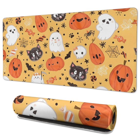 Long Mouse Pads for Desk,Cute Halloween Elements Pattern Desk Mats on Top Of Desks, Desk Mouse Pad Extra Large with 3mm Non-Slip Base and Stitched Edge for Gaming,Office,Work,Home 35.4"x15.7"