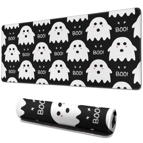 Long Mouse Pads for Desk,Cute Halloween Ghost Pattern Desk Mats on Top Of Desks, Desk Mouse Pad Extra Large with 3mm Non-Slip Base and Stitched Edge for Gaming,Office,Work,Home 31.5"x11.8"