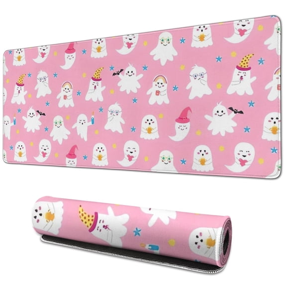 Long Mouse Pads for Desk,Cute Halloween Ghosts Pattern Desk Mats on Top Of Desks, Desk Mouse Pad Extra Large with 3mm Non-Slip Base and Stitched Edge for Gaming,Office,Work,Home 31.5"x11.8"