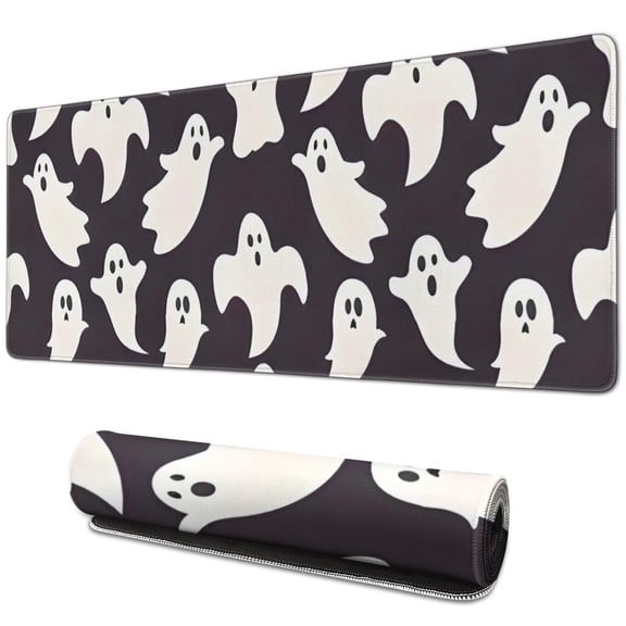 Long Mouse Pads for Desk,Cute Halloween Ghosts Pattern Desk Mats on Top Of Desks, Desk Mouse Pad Extra Large with 3mm Non-Slip Base and Stitched Edge for Gaming,Office,Work,Home 31.5"x11.8"