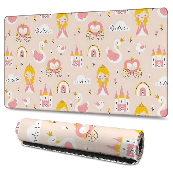 Long Mouse Pads for Desk,Cute Princess Castle Pattern Desk Mats on Top Of Desks, Desk Mouse Pad Extra Large with 3mm Non-Slip Base and Stitched Edge for Gaming,Office,Work,Home 47.3"x23.6"