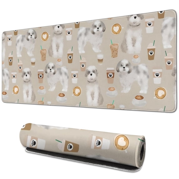 Long Mouse Pads for Desk,Cute Shih Tzu Dog and Coffee Pattern Desk Mats on Top Of Desks, Desk Mouse Pad Extra Large with 3mm Non-Slip Base and Stitched Edge for Gaming,Office,Work,Home 31.5"x11.8"