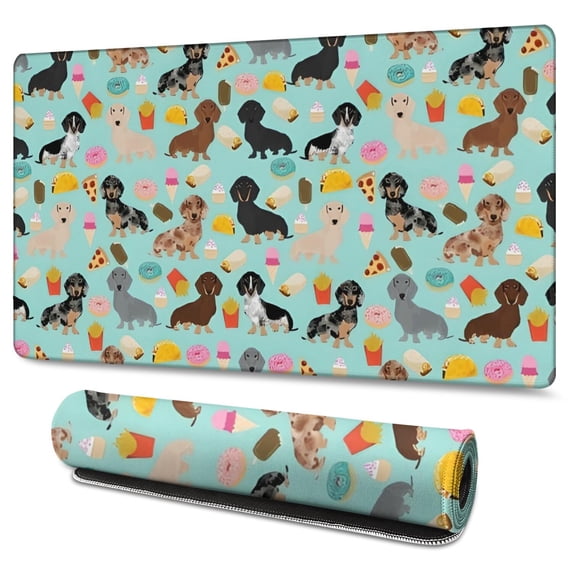 Long Mouse Pads for Desk,Dachshund Dog and Pizza Desk Mats on Top Of Desks, Desk Mouse Pad Extra Large with 3mm Non-Slip Base and Stitched Edge for Gaming,Office,Work,Home 47.3"x23.6"