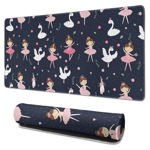 Long Mouse Pads for Desk,Dark Blue Ballerina Princess Pattern Desk Mats on Top Of Desks, Desk Mouse Pad Extra Large with 3mm Non-Slip Base and Stitched Edge for Gaming,Office,Work,Home 31.5"x15.7"