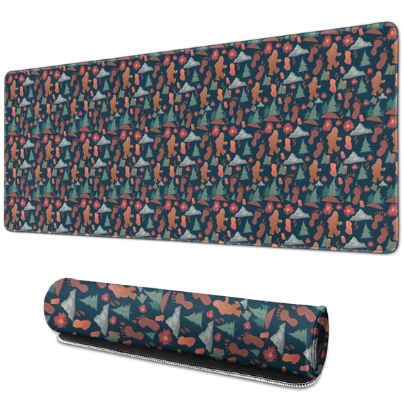 Long Mouse Pads for Desk,Dark Blue Bigfoot and Tree Pattern Desk Mats on Top Of Desks, Desk Mouse Pad Extra Large with 3mm Non-Slip Base and Stitched Edge for Gaming,Office,Work,Home 31.5"x11.8"