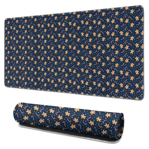 Long Mouse Pads for Desk,Dark Blue Christmas Gingerbread Pattern Desk Mats on Top Of Desks, Desk Mouse Pad Extra Large with 3mm Non-Slip Base and Stitched Edge for Gaming,Office,Work,Home 31.5x15.7in