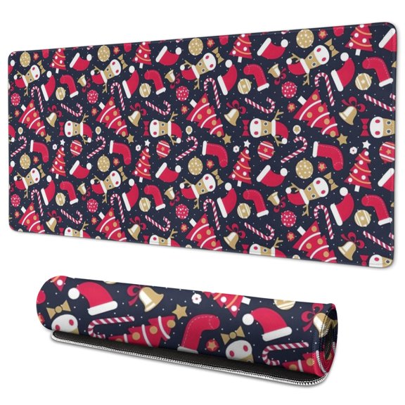 Long Mouse Pads for Desk,Dark Blue Christmas Pattern Desk Mats on Top Of Desks, Desk Mouse Pad Extra Large with 3mm Non-Slip Base and Stitched Edge for Gaming,Office,Work,Home 35.4x15.7in