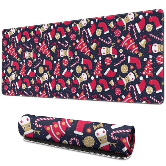 Long Mouse Pads for Desk,Dark Blue Christmas Pattern Desk Mats on Top Of Desks, Desk Mouse Pad Extra Large with 3mm Non-Slip Base and Stitched Edge for Gaming,Office,Work,Home 31.5x11.8in