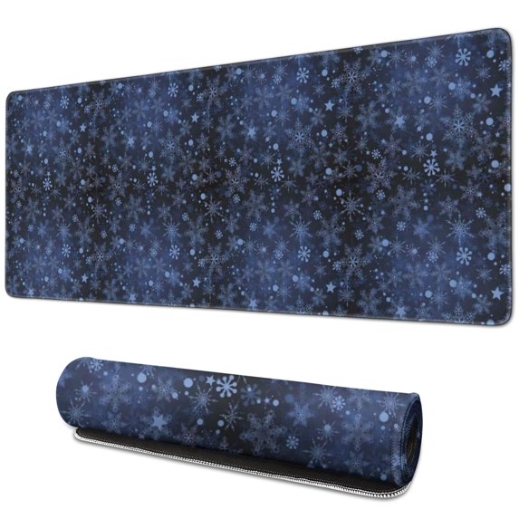 Long Mouse Pads for Desk,Dark Blue Christmas Snowflake Pattern Desk Mats on Top Of Desks, Desk Mouse Pad Extra Large with 3mm Non-Slip Base and Stitched Edge for Gaming,Office,Work,Home 31.5x11.8in