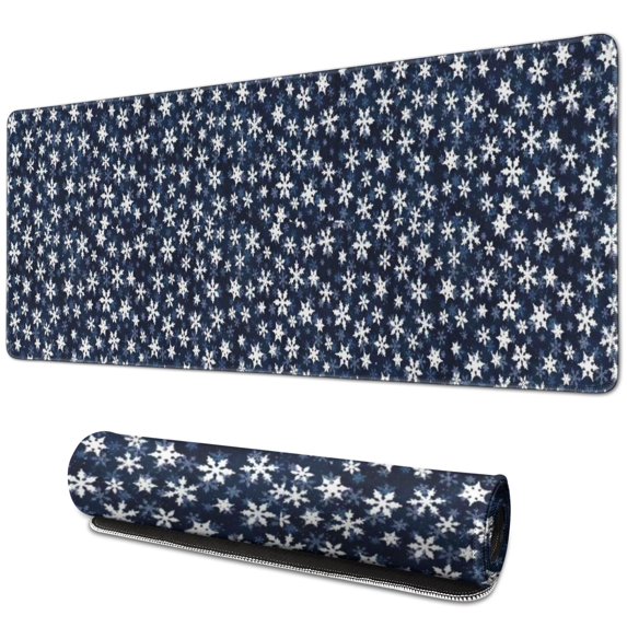 Long Mouse Pads for Desk,Dark Blue Christmas Snowflake Pattern Desk Mats on Top Of Desks, Desk Mouse Pad Extra Large with 3mm Non-Slip Base and Stitched Edge for Gaming,Office,Work,Home 31.5x11.8in