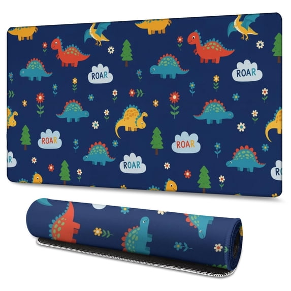 Long Mouse Pads for Desk,Dark Blue Dinosaurs ROAR Pattern Desk Mats on Top Of Desks, Desk Mouse Pad Extra Large with 3mm Non-Slip Base and Stitched Edge for Gaming,Office,Work,Home 47.3"x23.6"