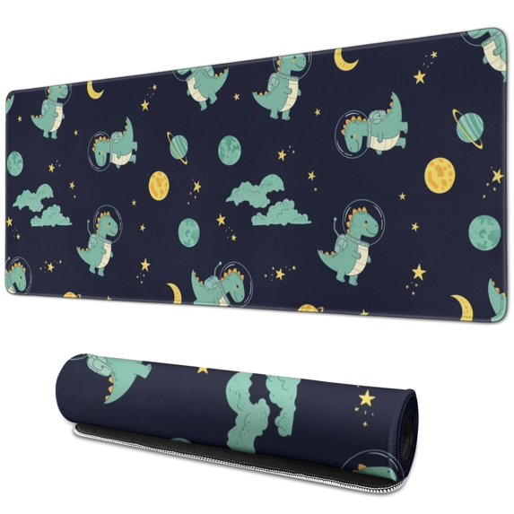 Long Mouse Pads for Desk,Dark Blue Dinosaurs Space Pattern Desk Mats on Top Of Desks, Desk Mouse Pad Extra Large with 3mm Non-Slip Base and Stitched Edge for Gaming,Office,Work,Home 31.5"x11.8"