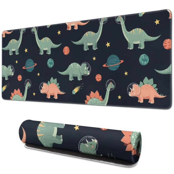 Long Mouse Pads for Desk,Dark Blue Dinosaurs Space Pattern Desk Mats on Top Of Desks, Desk Mouse Pad Extra Large with 3mm Non-Slip Base and Stitched Edge for Gaming,Office,Work,Home 31.5"x11.8"