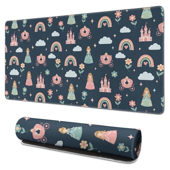 Long Mouse Pads for Desk,Dark Blue Princess Castle Carriage Desk Mats on Top Of Desks, Desk Mouse Pad Extra Large with 3mm Non-Slip Base and Stitched Edge for Gaming,Work,Home 31.5"x15.7"